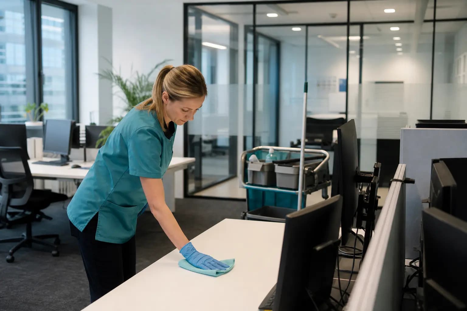 Professionelle Unterhaltsreinigung in einem modernen Büro